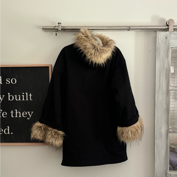 Black Oversized Sherpa Lined Parka Coat Faux Fur Hood & Cuffs - Picture 6 of 9